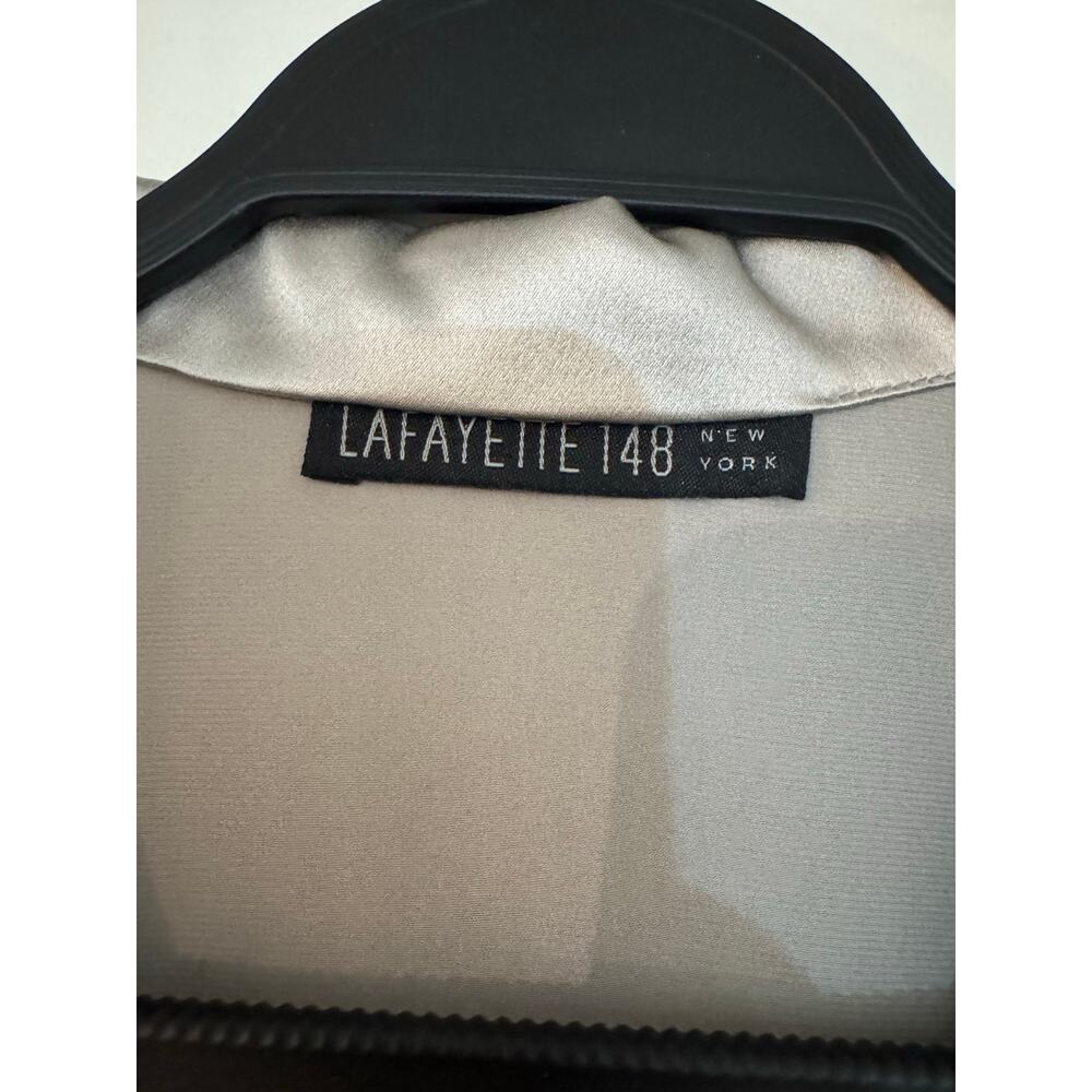 Lafayette 148 New York Silk Satin Ruffle Front Blouse Silver Metallic size 6 - Picture 2 of 9